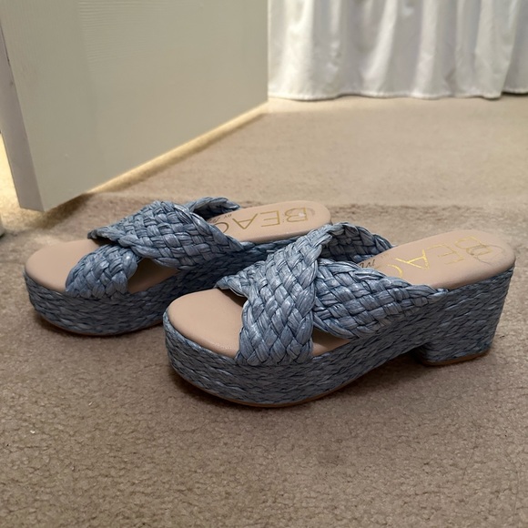 Reflection Blue Raffia Platform Slide Sandals - Picture 3 of 5